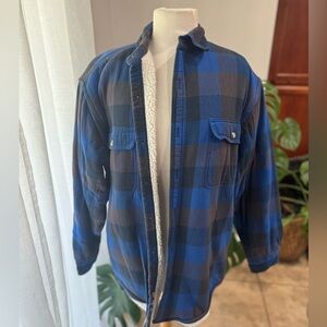 Red Head Brand‎ Co. Sherpa Lined Blue Black Plaid Flannel Shirt Jacket Men’s L